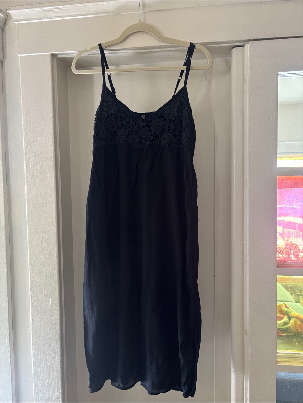 Anthropologie Black Lace-Trim Chemise Slip